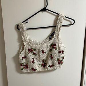 Zara embroidered floral print top